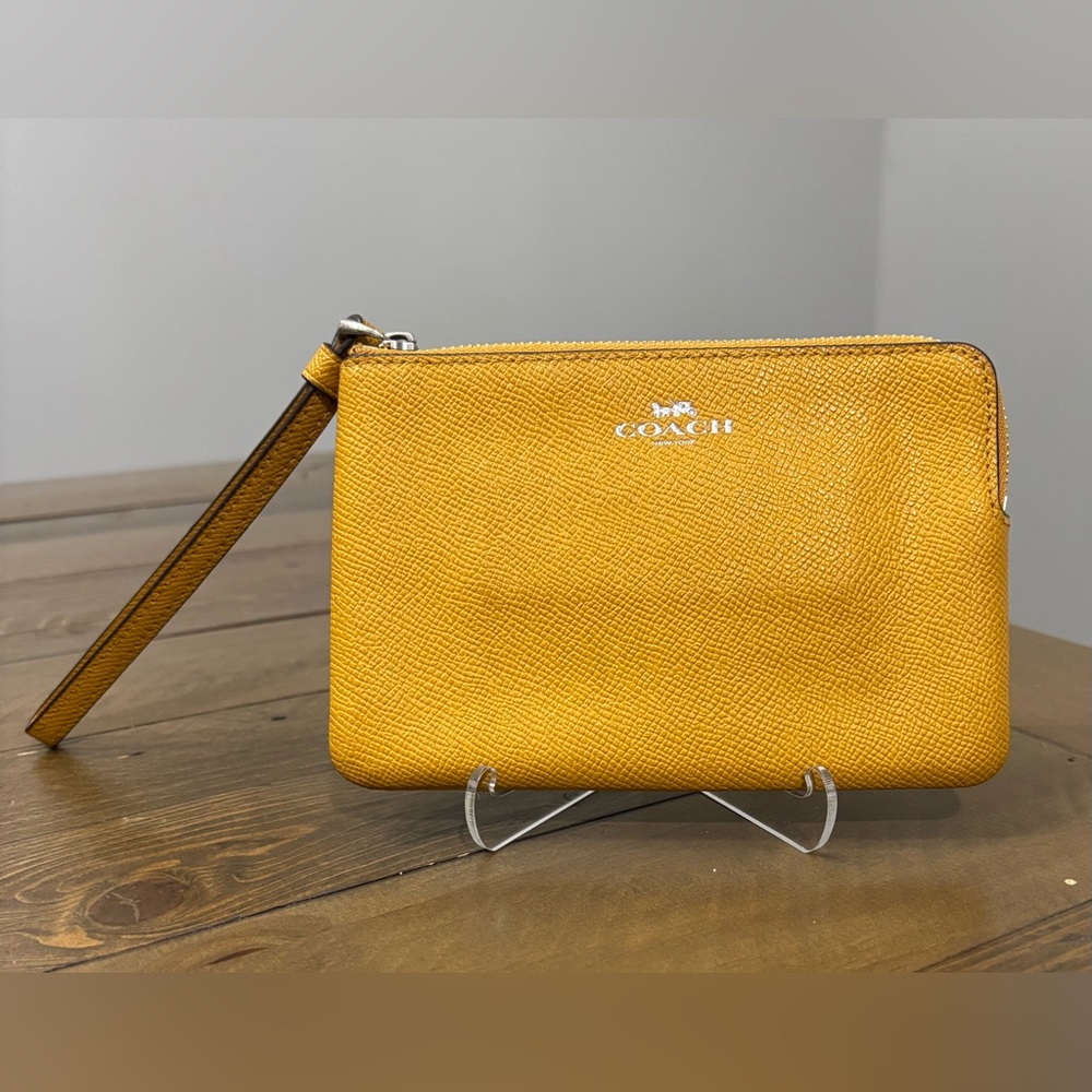 Coach Mustard Yellow Corner Zip Wristlet
